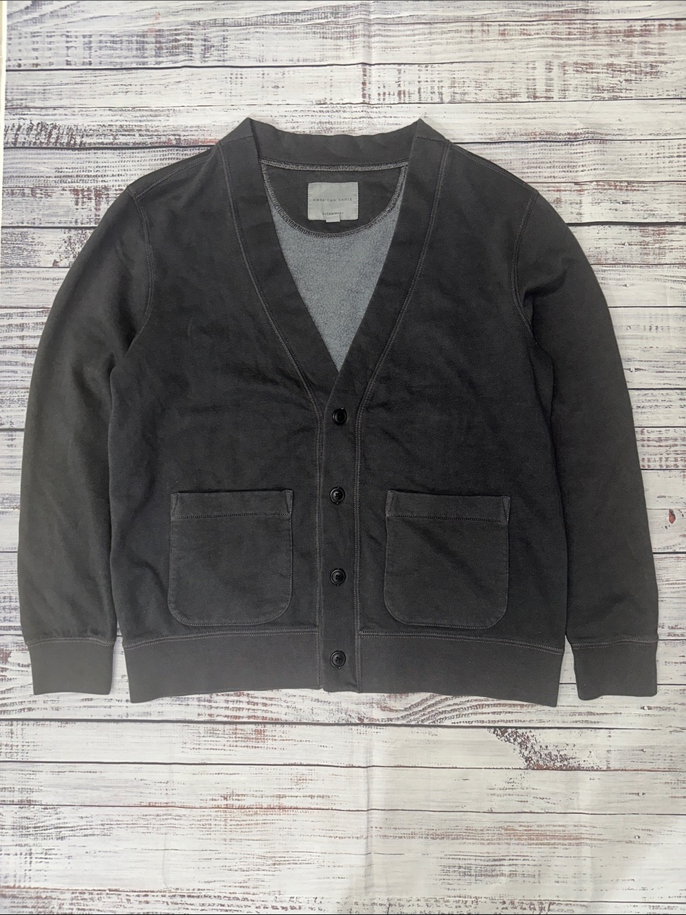 American Eagle Outfitters Grey V-Neck Button Cardigan Sz. M